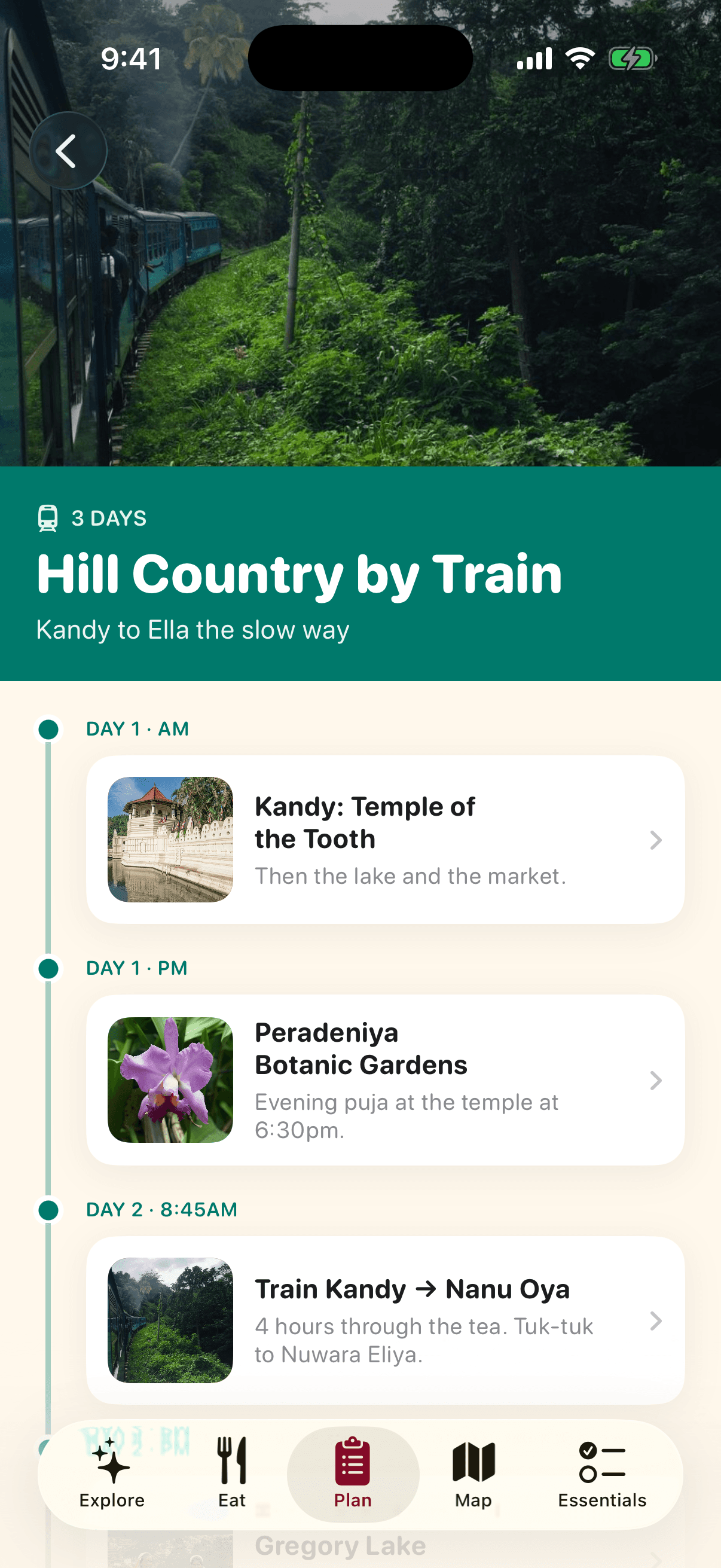 Ready-made itineraries screen of the VisitSrilanka app