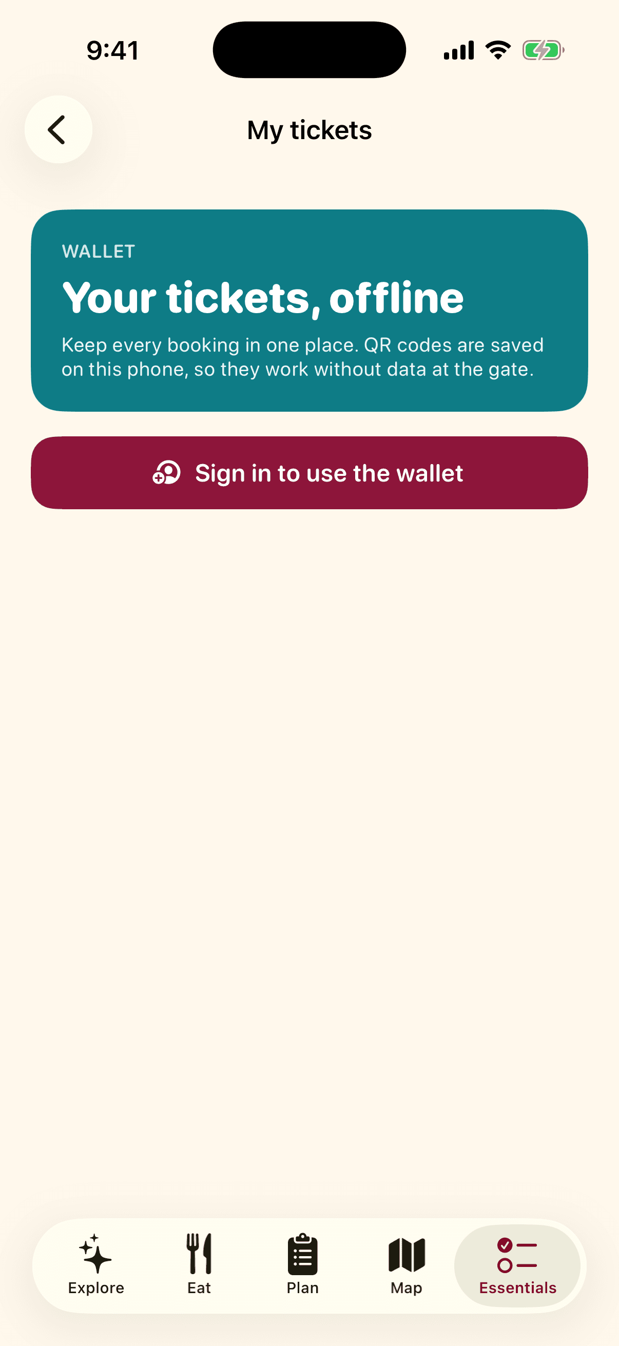 Ticket wallet screen of the VisitSrilanka app